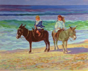 Zwei Kinder auf Eseln